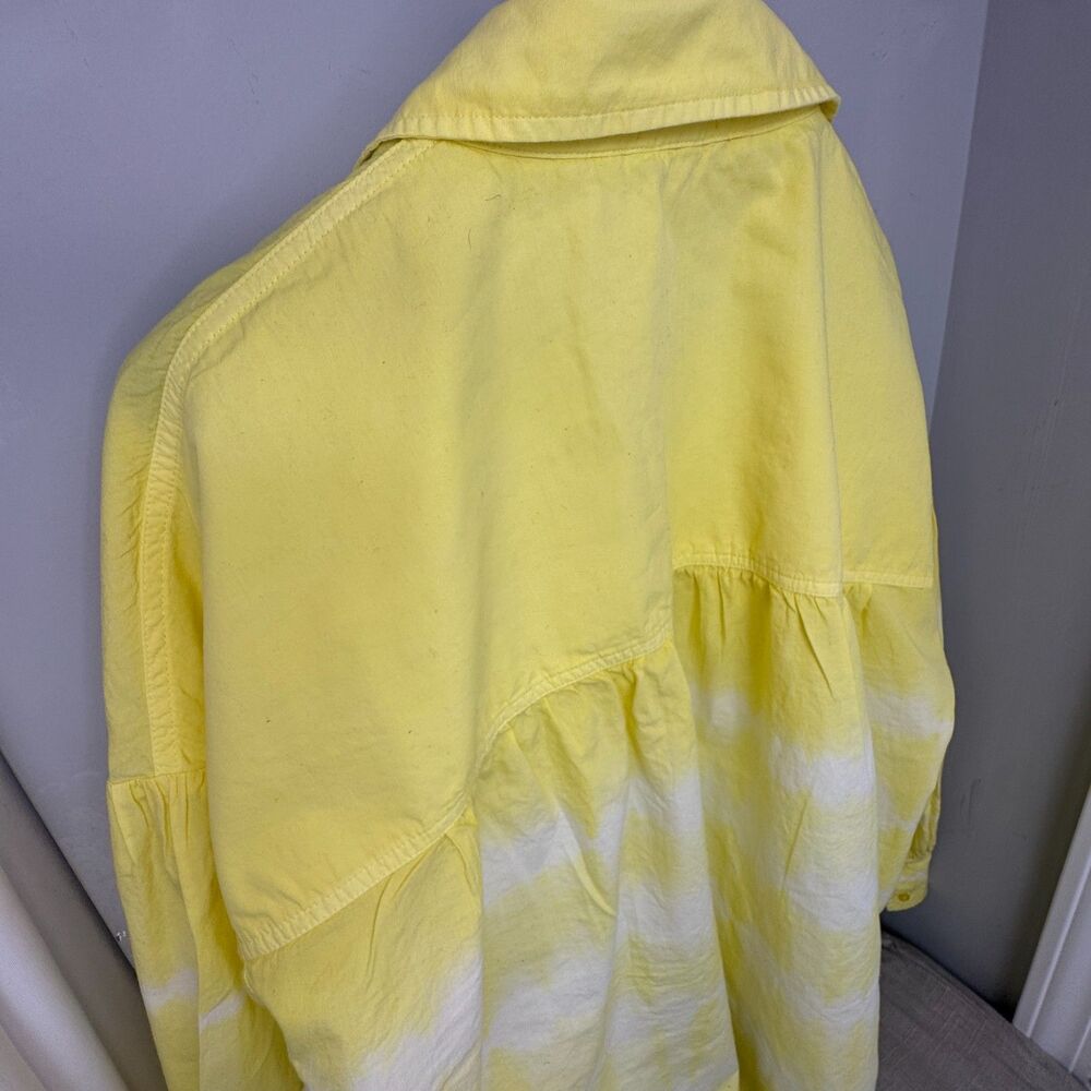 Crown & Ivy Women’s XL Bright Yellow White Tie-Dye Long Sleeve Hi-Lo Shirt - Picture 4 of 8